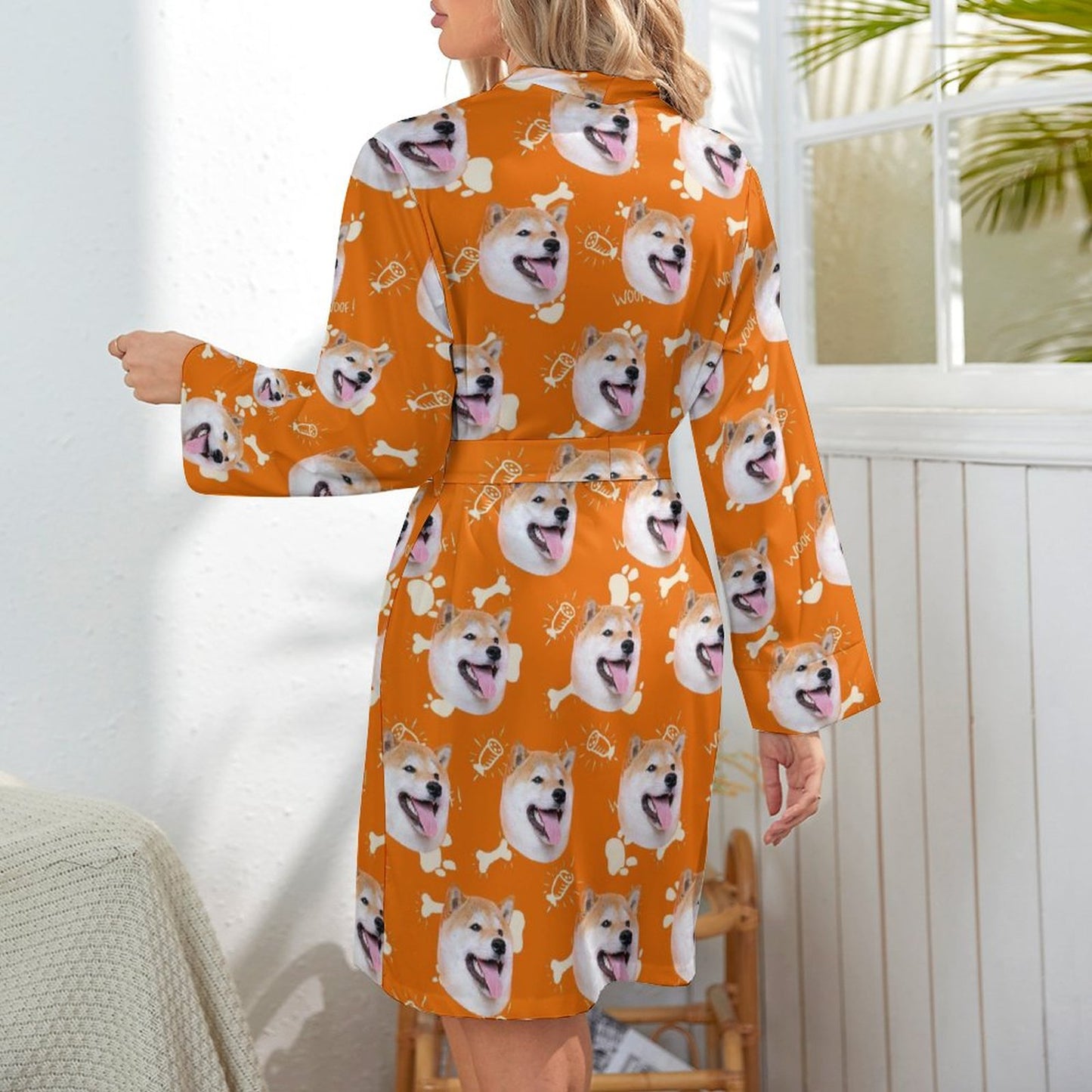 Custom Face Cute Pet Yellow Women's Nightwear Personalized Photo Pajamas Kimono Robe