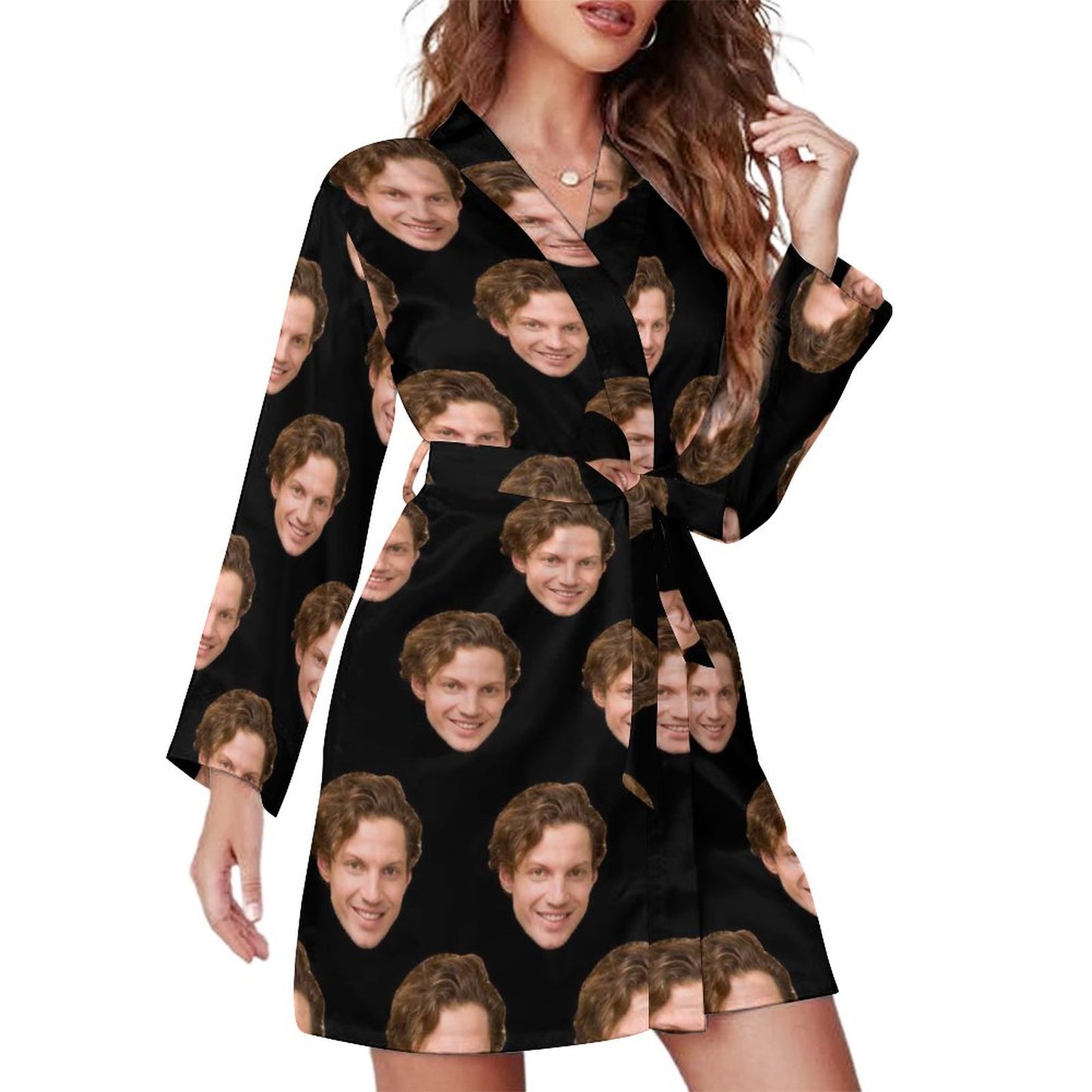 Custom Face Boyfriend Black Women's Nightwear Personalized Photo Pajamas Kimono Robe