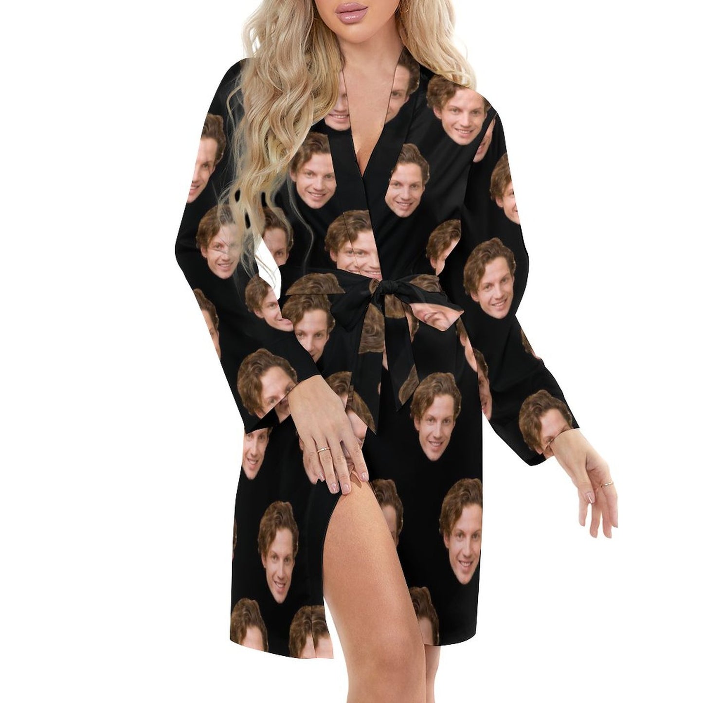 Custom Face Boyfriend Black Women's Nightwear Personalized Photo Pajamas Kimono Robe