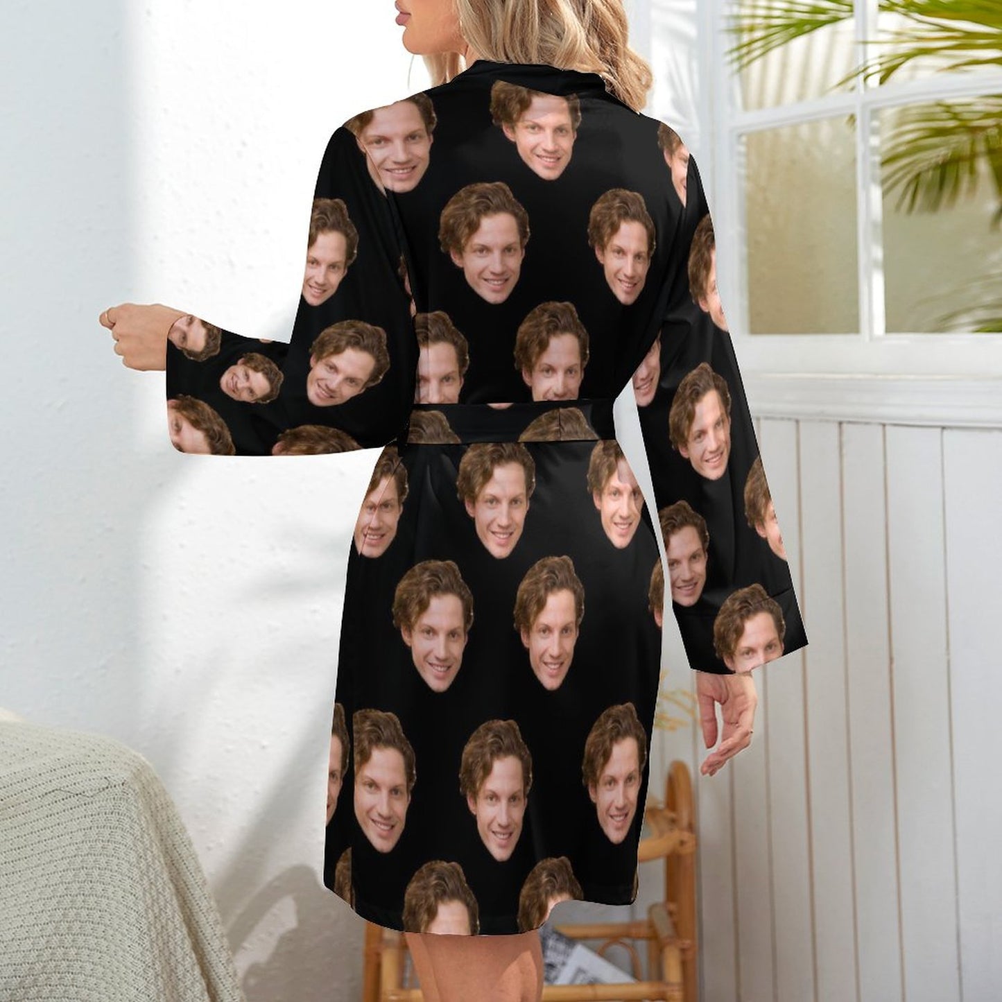 Custom Face Boyfriend Black Women's Nightwear Personalized Photo Pajamas Kimono Robe