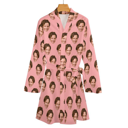 Custom Face Lover Pink Women's Nightwear Personalized Photo Pajamas Kimono Robe