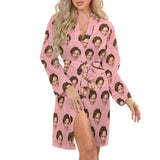 Custom Face Lover Pink Women's Nightwear Personalized Photo Pajamas Kimono Robe
