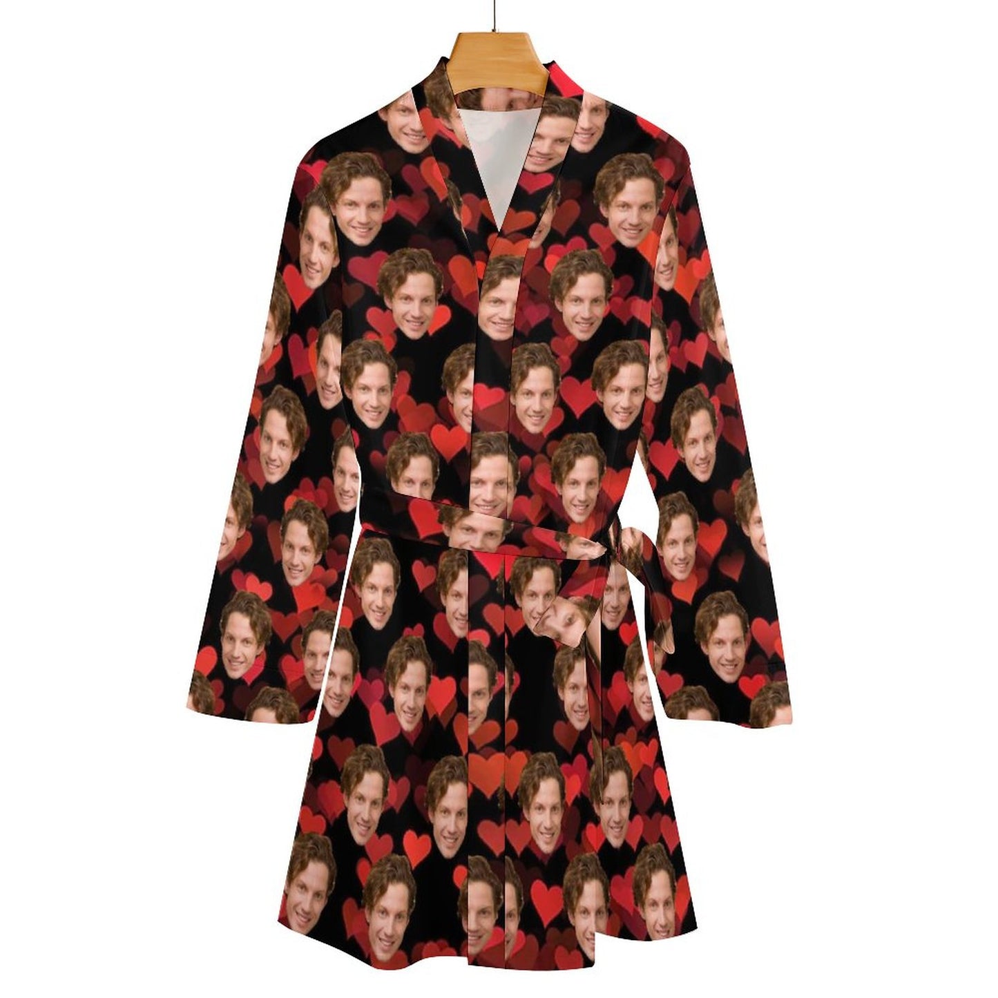 Custom Face My Boyfriend Red Heart Women's Nightwear Personalized Photo Pajamas Kimono Robe