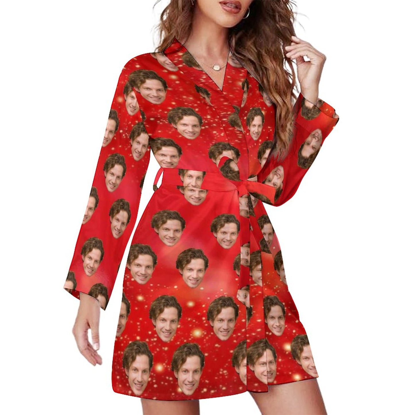 Custom Face Lover Glitter Women's Nightwear Personalized Photo Pajamas Kimono Robe