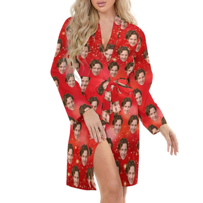 Custom Face Lover Glitter Women's Nightwear Personalized Photo Pajamas Kimono Robe