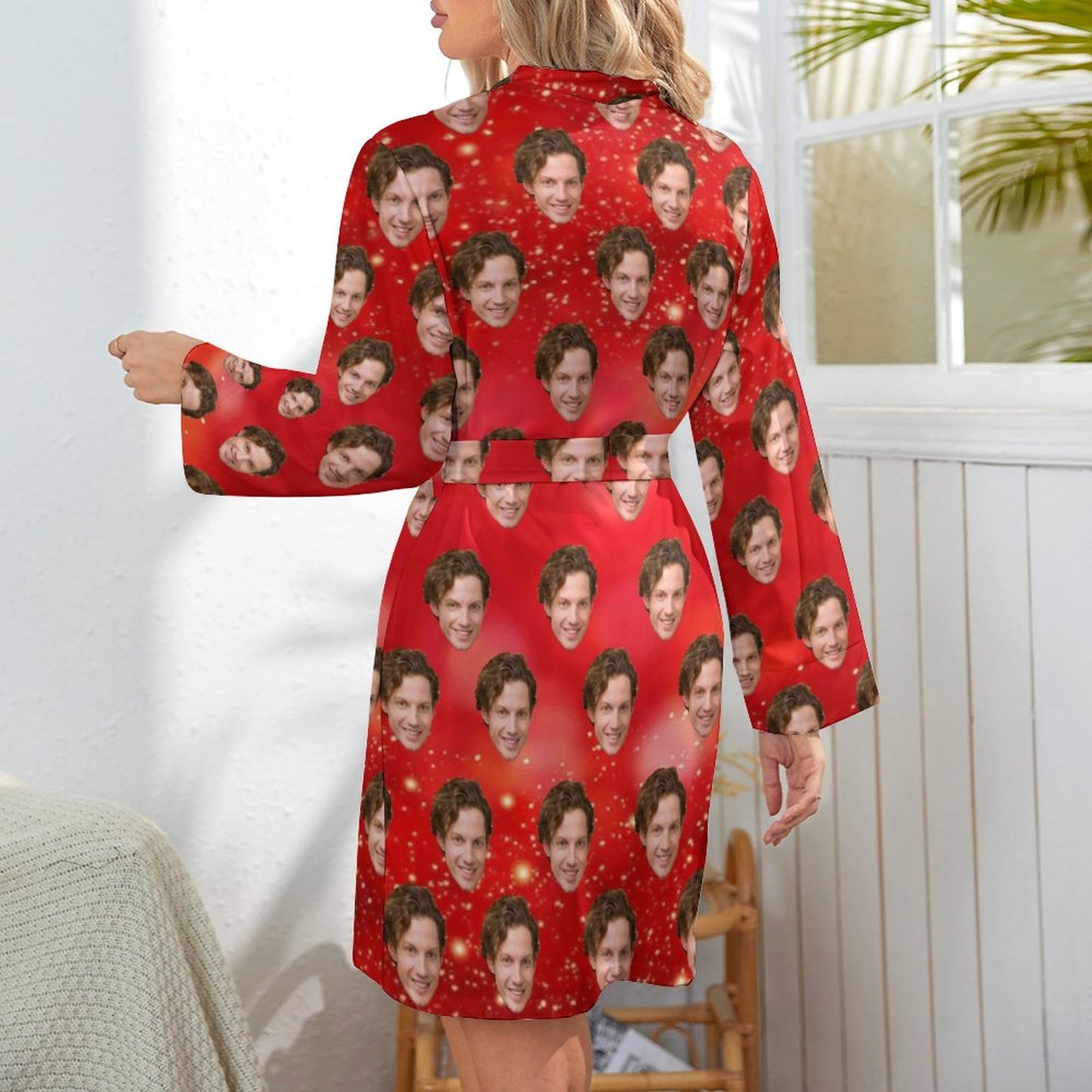 Custom Face Lover Glitter Women's Nightwear Personalized Photo Pajamas Kimono Robe