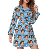 Custom Face Boyfriend Chrismas Blue Women's Nightwear Personalized Photo Pajamas Kimono Robe