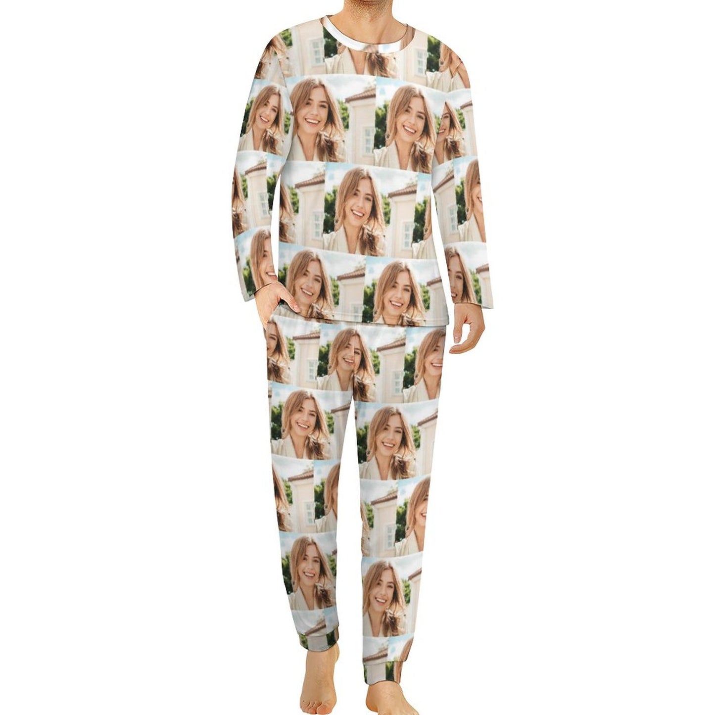 Custom Photo Nightwear Long Sleeve Pjs for Him Personalized Face Girlfriend Men's Pajamas