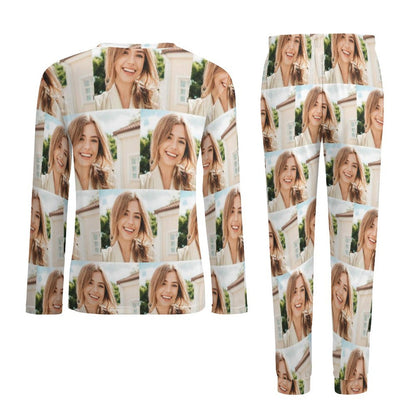 Custom Photo Nightwear Long Sleeve Pjs for Him Personalized Face Girlfriend Men's Pajamas