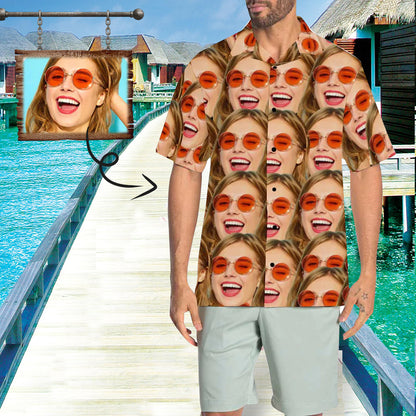 Custom Face Seamless Men's All Over Print Hawaiian Shirt