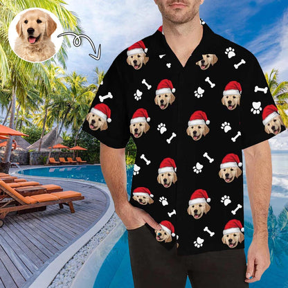 Custom Face Cute Puppy Footprints Christmas Men's All Over Print Hawaiian Shirt