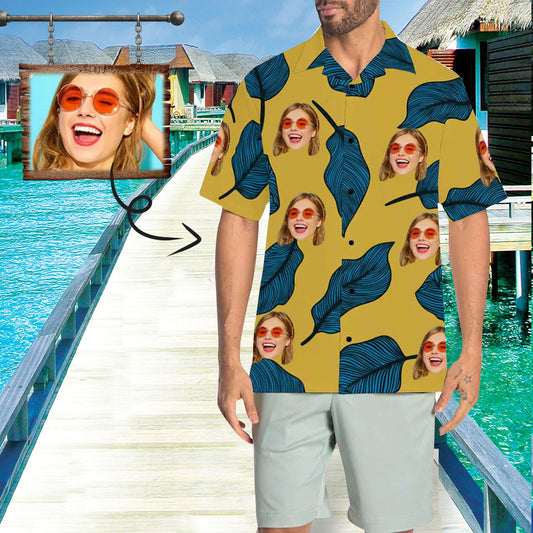 Custom Face Leaves Men's All Over Print Hawaiian Shirt