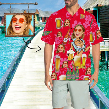 Custom Face Beer Men's All Over Print Hawaiian Shirt