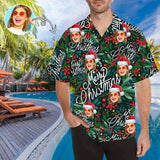 Custom Face Small Red Flowers Christmas Men's All Over Print Hawaiian Shirt