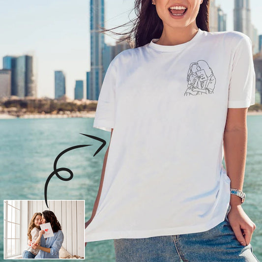 Custom Portrait Outline Shirt, Line Art Photo Shirt For Female, Custom Women's All Over Print T-shirt, Photo Outline Outfit For Mother And Daughter