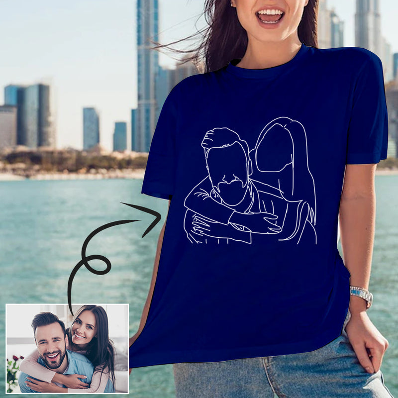 Custom Portrait Outline Shirt, Line Art Photo Shirt For Female, Custom Women's All Over Print T-shirt, Photo Outline Outfit For Couple