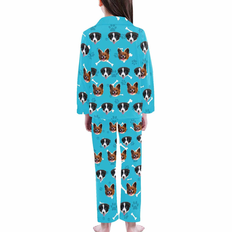 Personalized Kid's Long Sleeve Buttons Pajamas Set for 2-15Y Custom Pet Face Nightwear for Boys&Girls