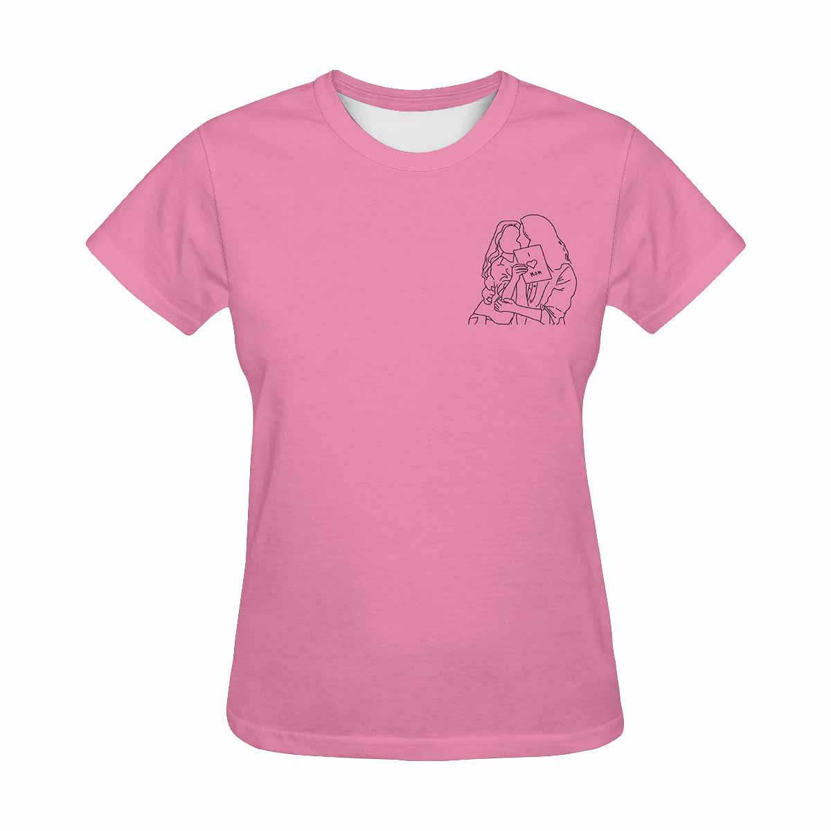 Custom Portrait Outline Shirt, Line Art Photo Shirt For Female, Custom Women's All Over Print T-shirt, Photo Outline Outfit For Mother And Daughter