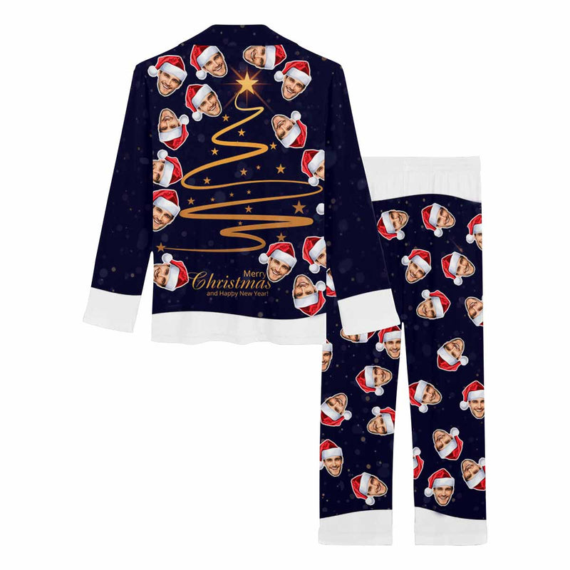 Custom Face Christmas Light Stars Women's Long Pajama Set