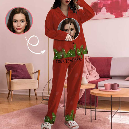 Custom Face&Text Christmas Tree Women's Long Pajama Set