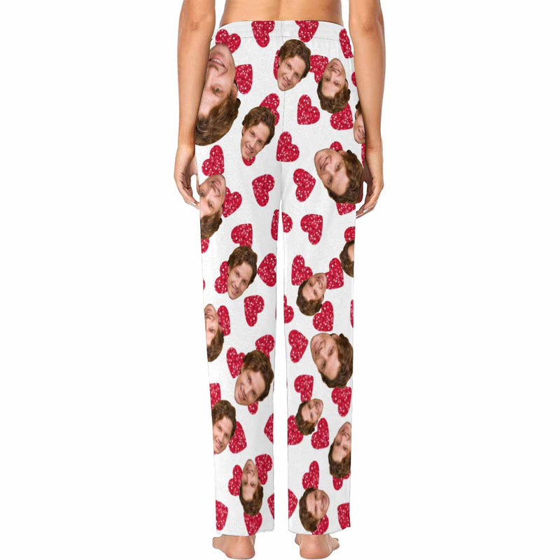 Custom Face Red Heart Sleepwear Personalized Women's Slumber Party Long Pajama Pants