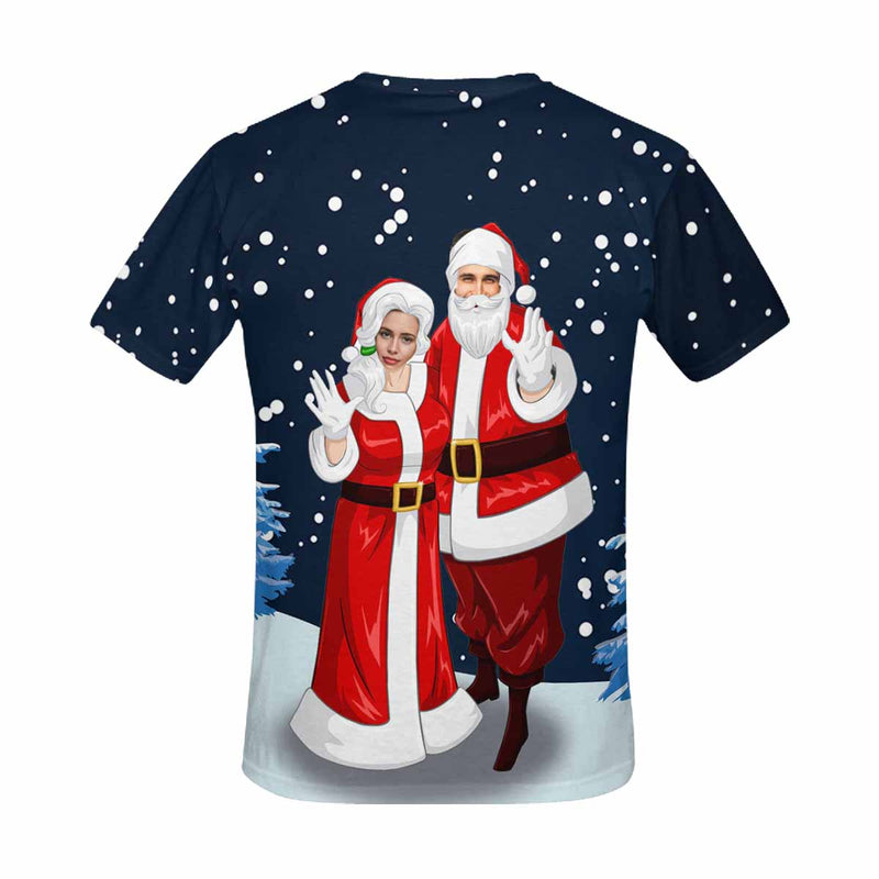 Custom Face Snow Santa Claus Christmas Tee Put Your Photo on Shirt Unique Design Men's All Over Print T-shirt