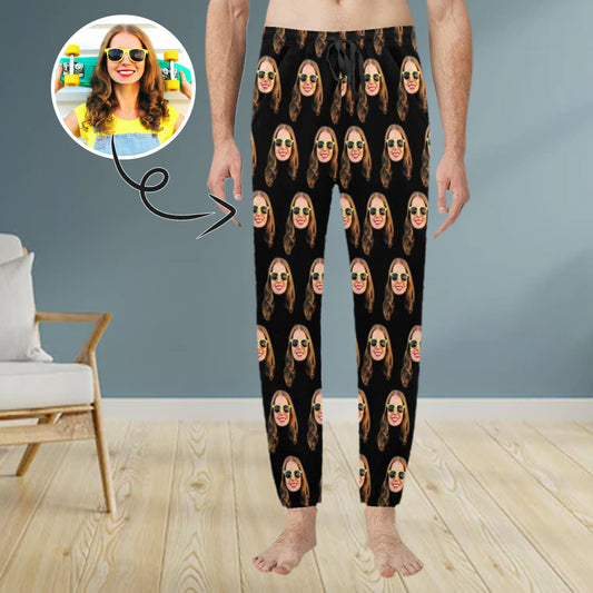 Custom Face Black Sleepwear Personalized Men's Slumber Party Long Pajama Pants