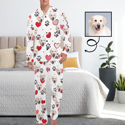 Custom Face Pajamas Heart&Pet's Footprint Sleepwear Personalized Men's Long Pajama Set