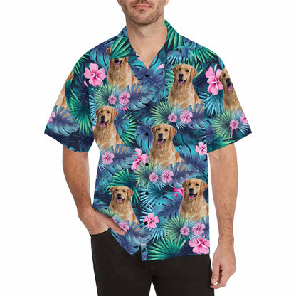 Custom Pet's Face Leaves Men's All Over Print Hawaiian Shirt, Personalized Aloha Shirt With Photo Summer Beach Party As Gift for Vacation