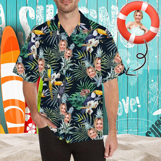 Custom Face Parrot Men's All Over Print Hawaiian Shirt, Personalized Aloha Shirt With Photo Summer Beach Party As Gift for Vacation