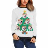 Custom Pet's Face Christmas Tree Women's All Over Print Crewneck Sweatshirt, Personalized Sweater With Photo