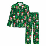 Custom Face Pajamas Christmas Tree Green Sleepwear Personalized Men's Long Pajama Set