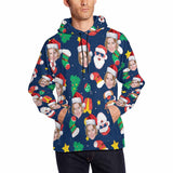 Printing Santa Claus&Hat Hoodie with Face, Custom Men's All Over Print Hoodie Surprise Gifts for Dad Husband Boyfriend