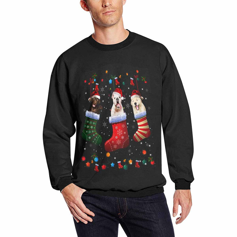 Personalized Christmas Stocking Sweater With Face, Custom Photo Men's All Over Print Crewneck Sweatshirt