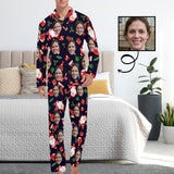 Custom Face Pajamas Santa Claus Black Sleepwear Personalized Men's Long Pajama Set