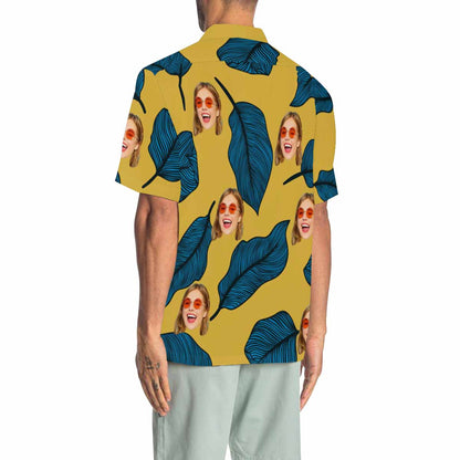 Custom Face Leaves Men's All Over Print Hawaiian Shirt