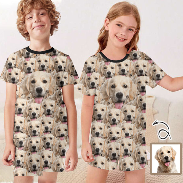 Custom Pet Face Kid's Short Pajama Set Personalized Cute Sleepwear for Boys and Girls 2-15Y