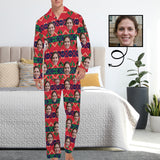 Custom Face Pajamas Small Grid Red Sleepwear Personalized Men's Long Pajama Set