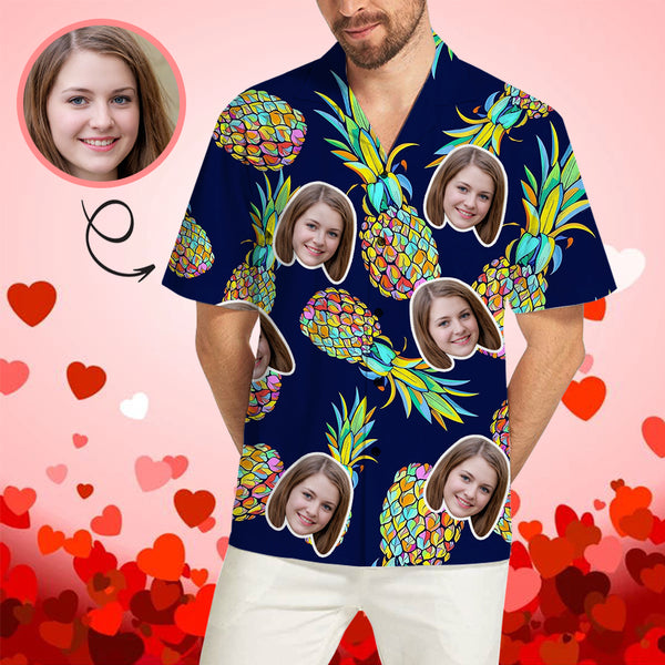 Custom Face Colored Pineapple Men's All Over Print Hawaiian Shirt