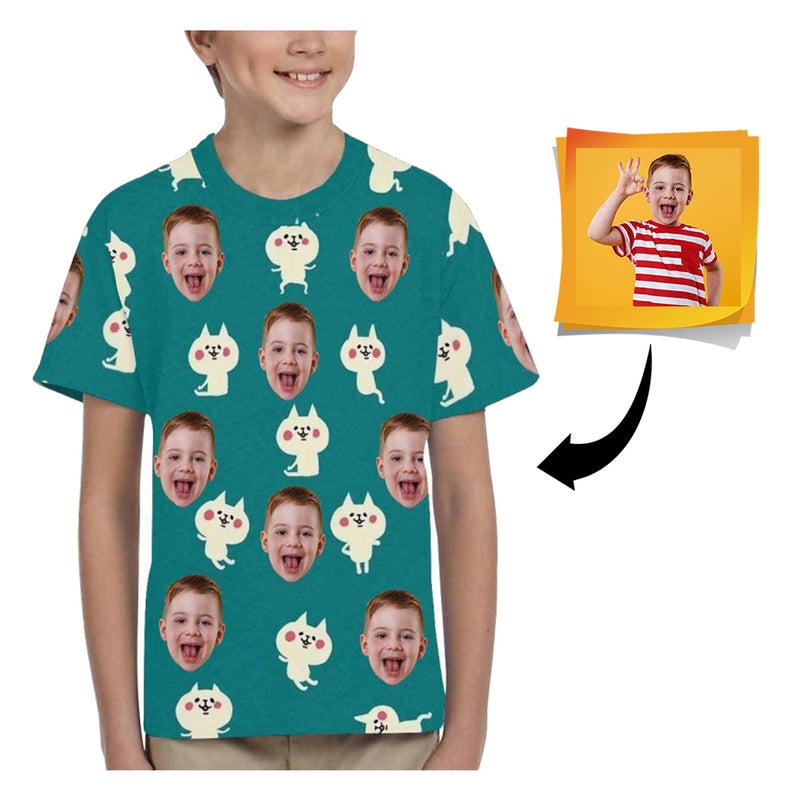 Custom Face Cat Kid's All Over Print T-shirt