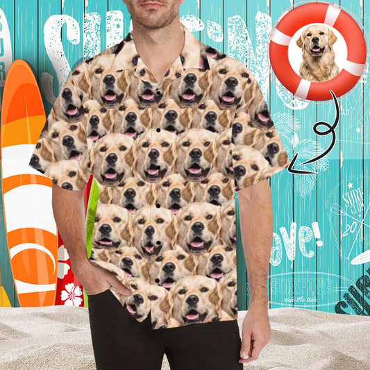 Custom Pet's Face Men's All Over Print Hawaiian Shirt, Personalized Aloha Shirt With Photo Summer Beach Party As Gift for Vacation