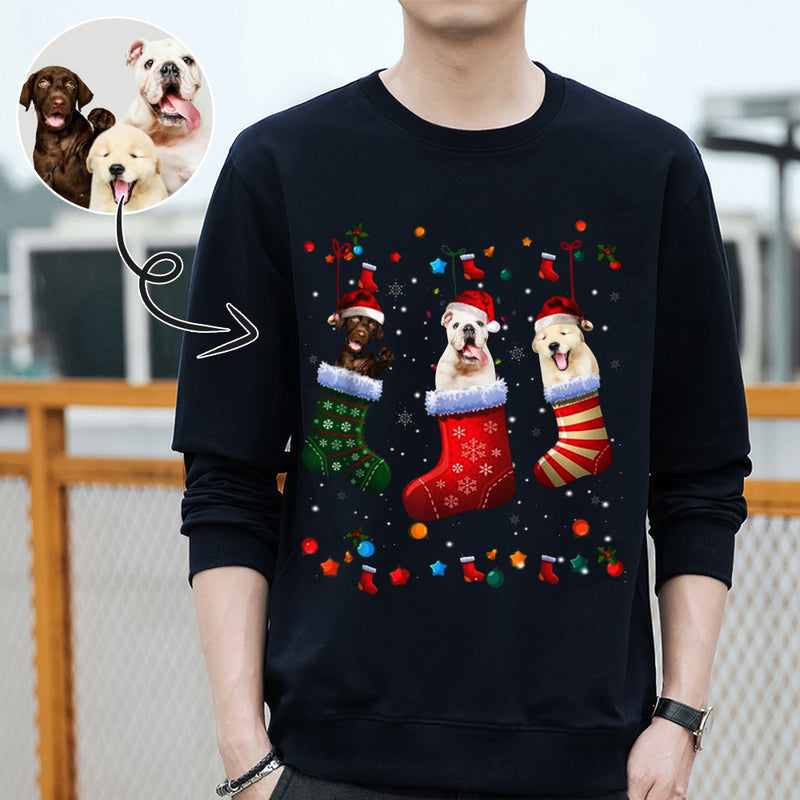 Personalized Christmas Stocking Sweater With Face, Custom Photo Men's All Over Print Crewneck Sweatshirt