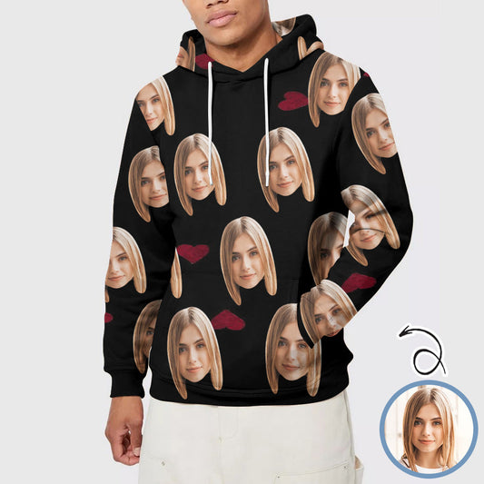 Custom Face Love Heart Black Men's Pullover Hoodie