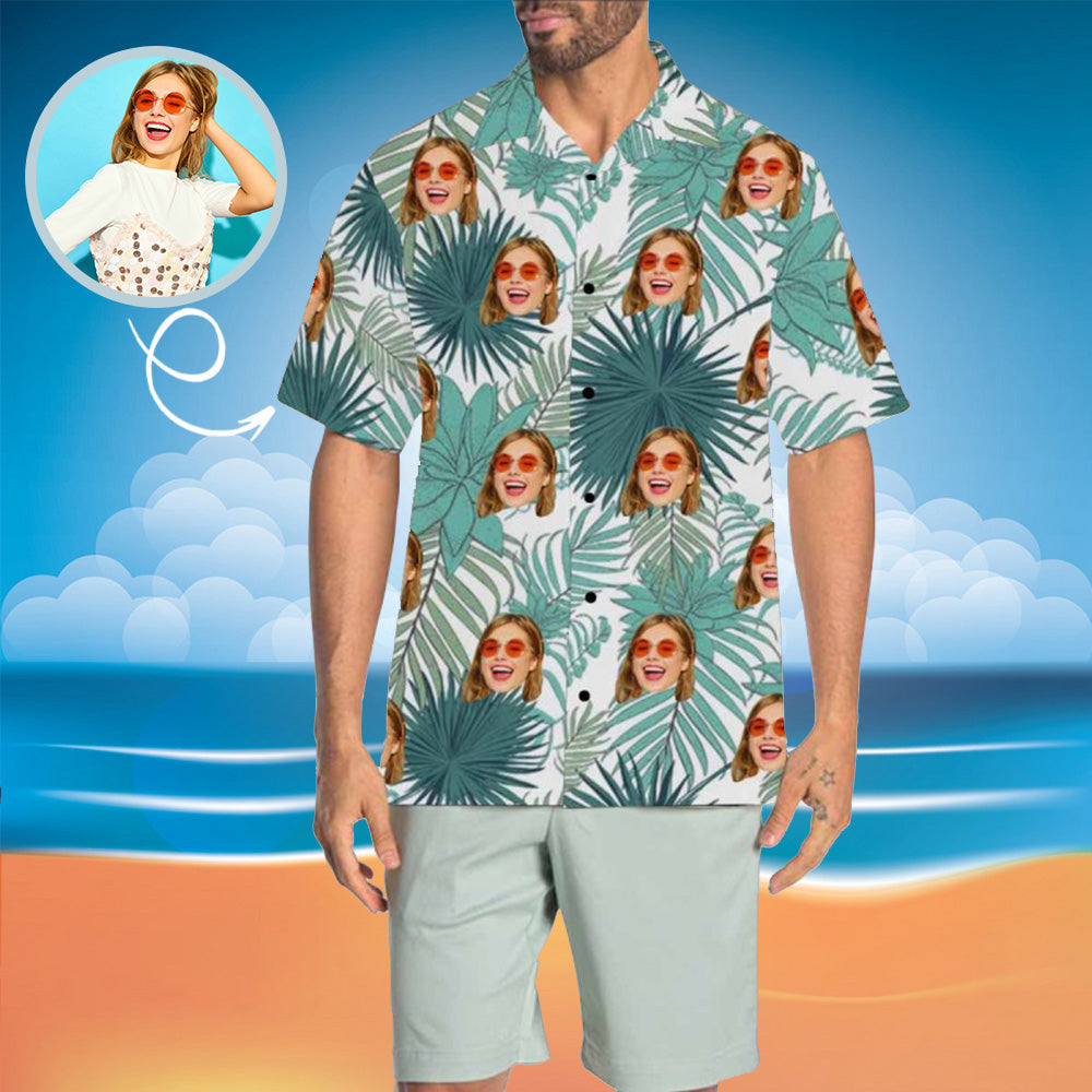 Custom Face Leaves Men's All Over Print Hawaiian Shirt