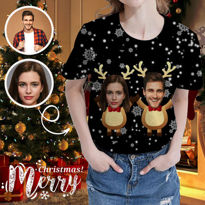 Custom Face Christmas Deer Women's All Over Print T-shirt