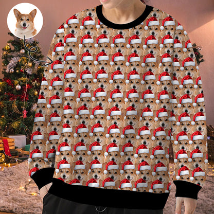 Personalized Christmas With Pet's Face, Custom Photo Men's All Over Print Crewneck Sweatshirt