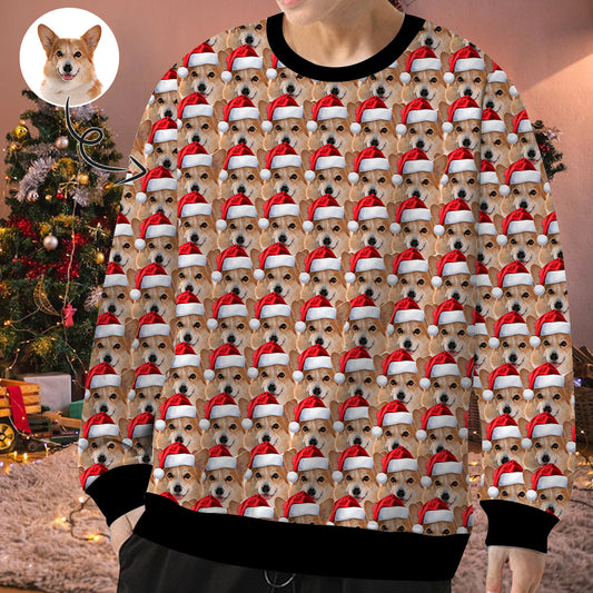 Personalized Christmas With Pet's Face, Custom Photo Men's All Over Print Crewneck Sweatshirt