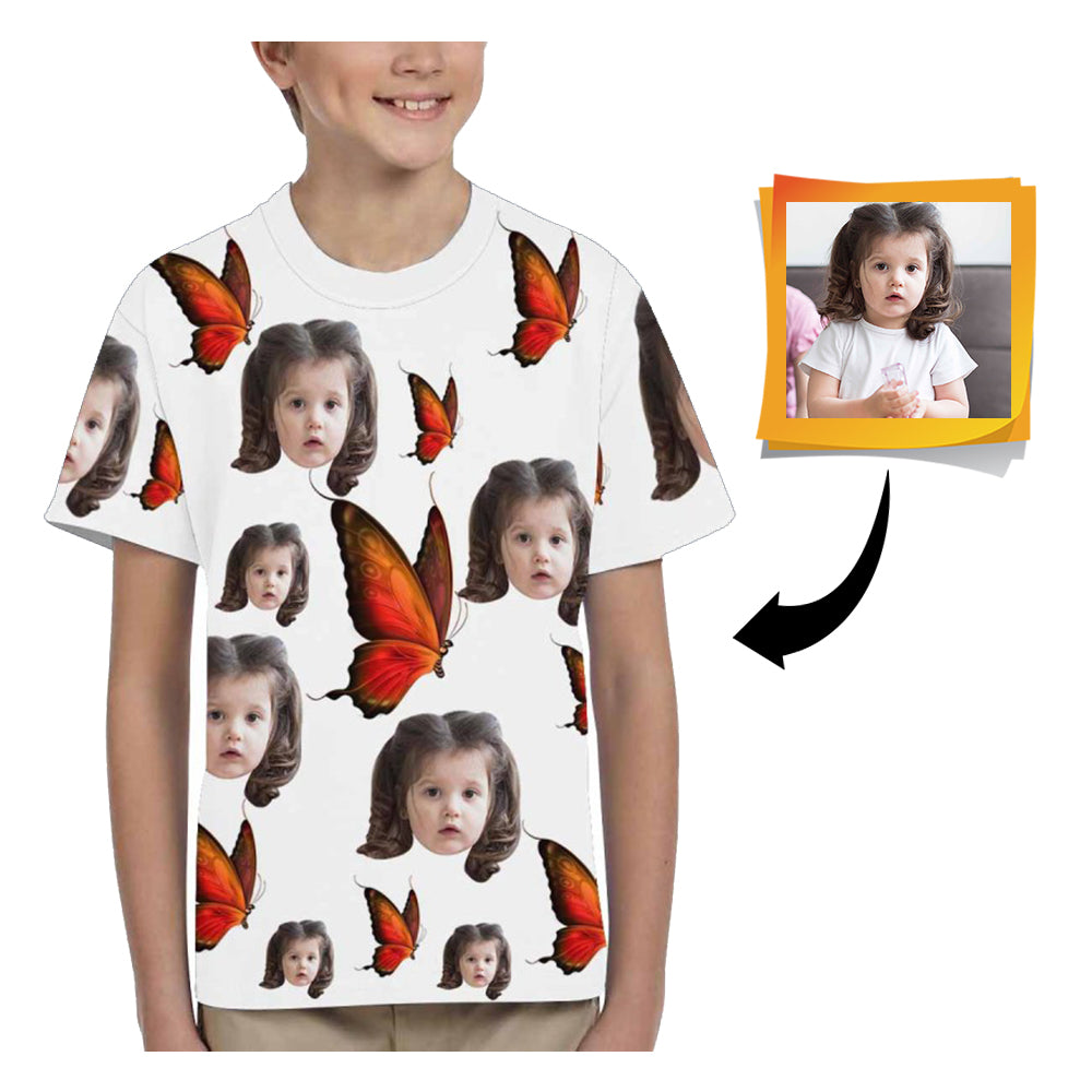 Custom Face Butterfly Kid's All Over Print T-shirt