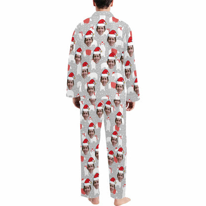 Custom Face Pajamas Polobear Sleepwear Personalized Men's Long Pajama Set