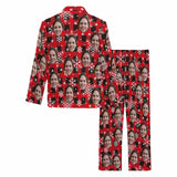 Custom Face Pajamas Red&Black Lattice Snowflake Sleepwear Personalized Men's Long Pajama Set